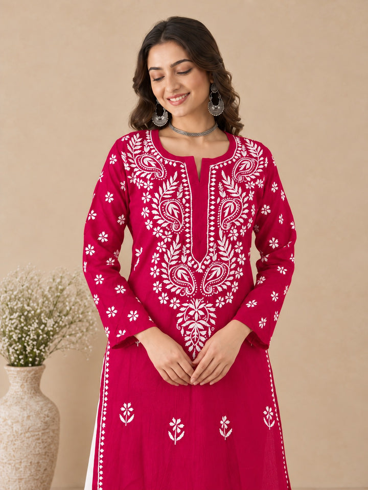 Lata Cotton Chikankari Basic Straight Kurta