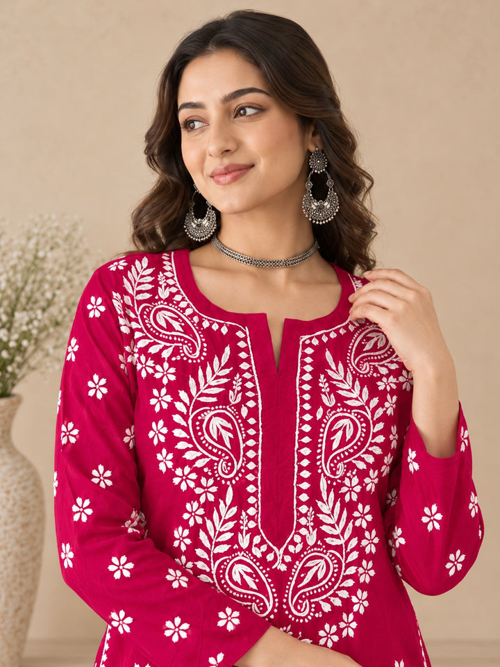 Lata Cotton Chikankari Basic Straight Kurta