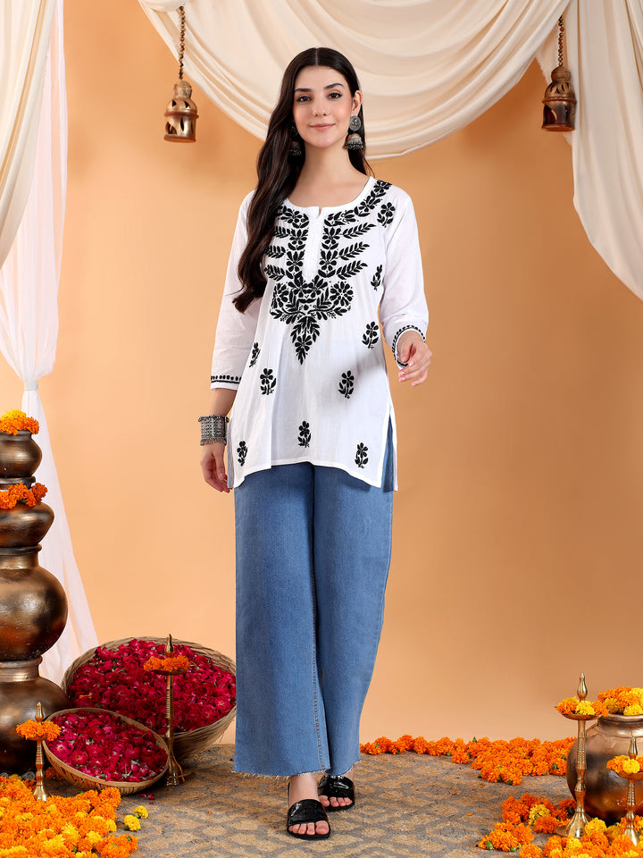 Mahira Black Chikankari Cotton Short Kurti