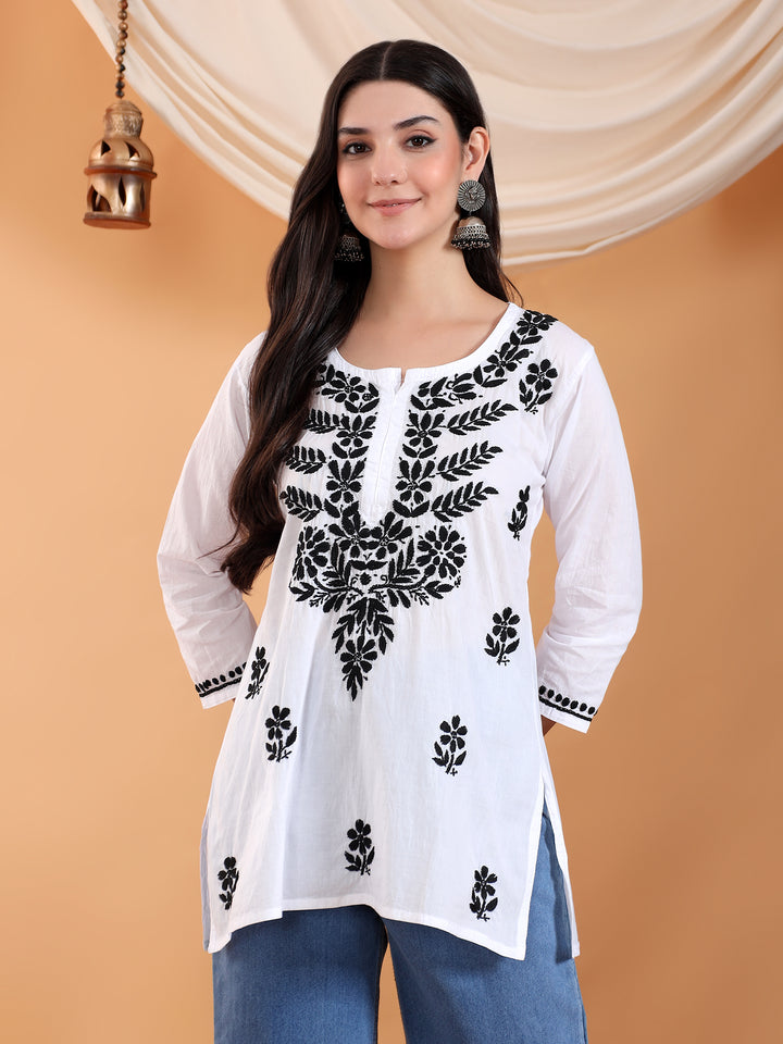 Mahira Black Chikankari Cotton Short Kurti