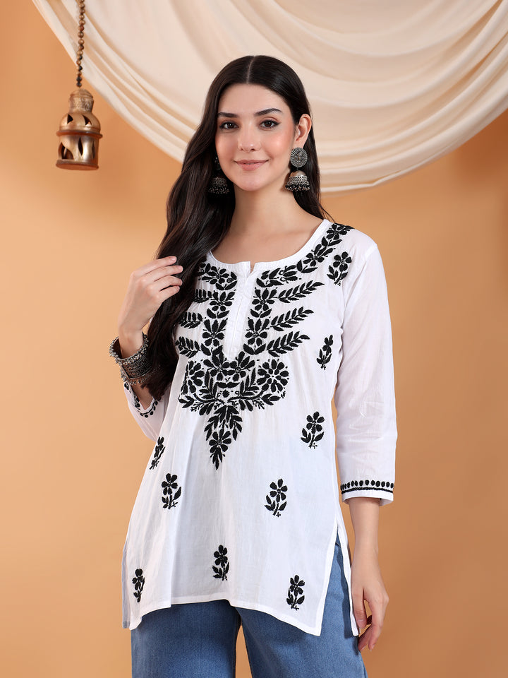 Mahira Black Chikankari Cotton Short Kurti