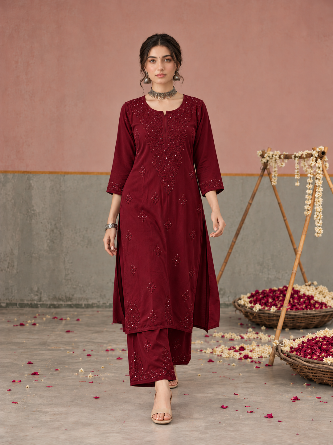 Avika Rayon Chikankari Mukaish Co-ord Set