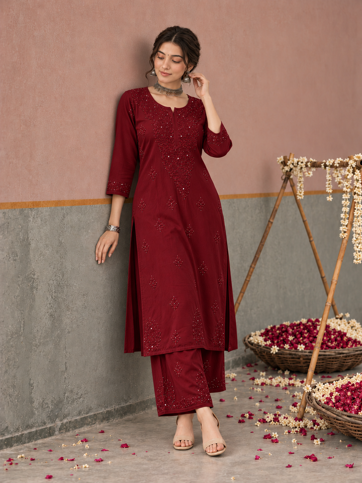 Avika Rayon Chikankari Mukaish Co-ord Set