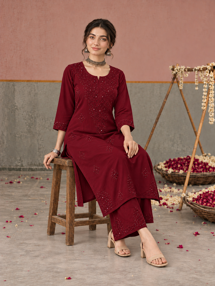 Avika Rayon Chikankari Mukaish Co-ord Set