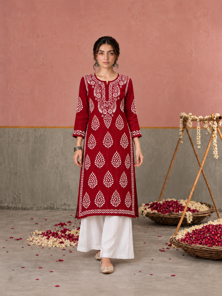 Nazm Chikankari Rayon Straight Kurta