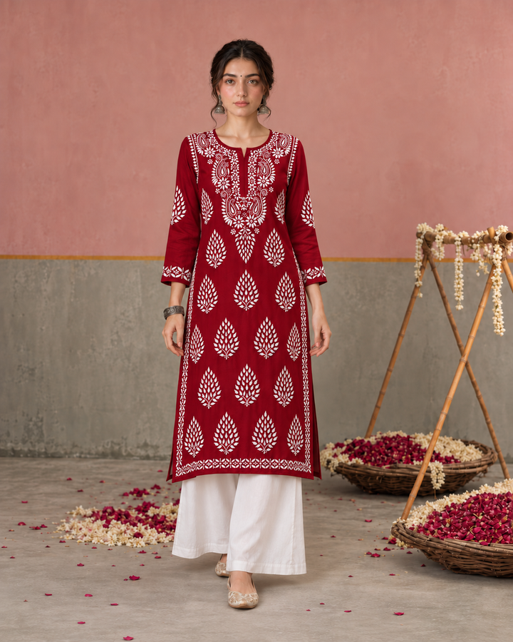 Nazm Chikankari Rayon Straight Kurta
