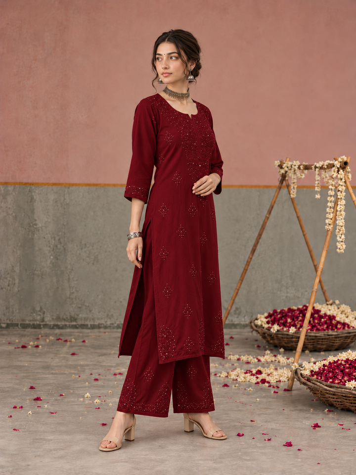 Avika Rayon Chikankari Mukaish Co-ord Set