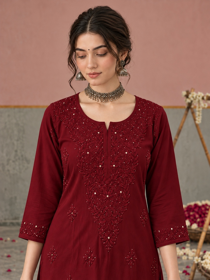 Avika Rayon Chikankari Mukaish Co-ord Set