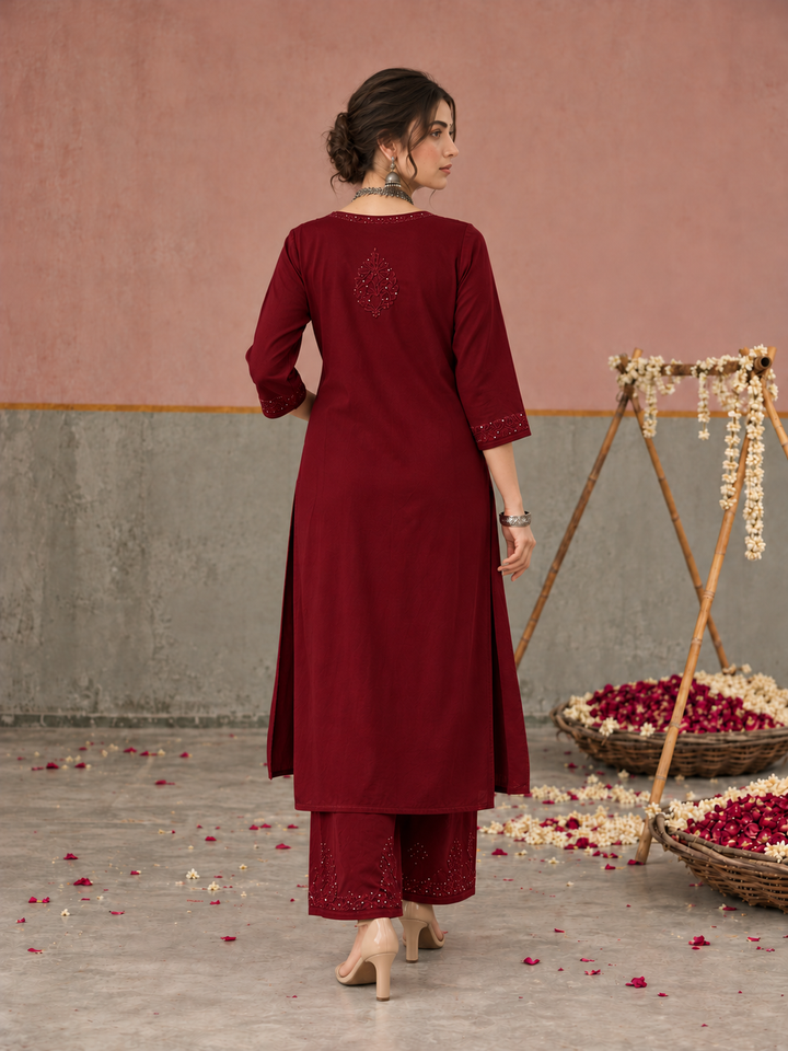Avika Rayon Chikankari Mukaish Co-ord Set