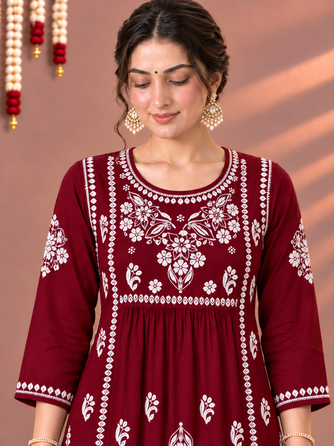 Sonia Chikankari Rayon Nyra-Cut Kurta