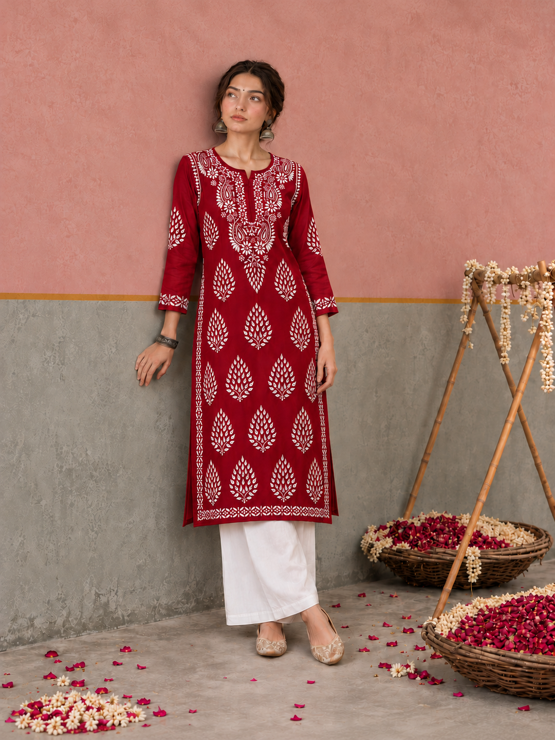 Nazm Chikankari Rayon Straight Kurta