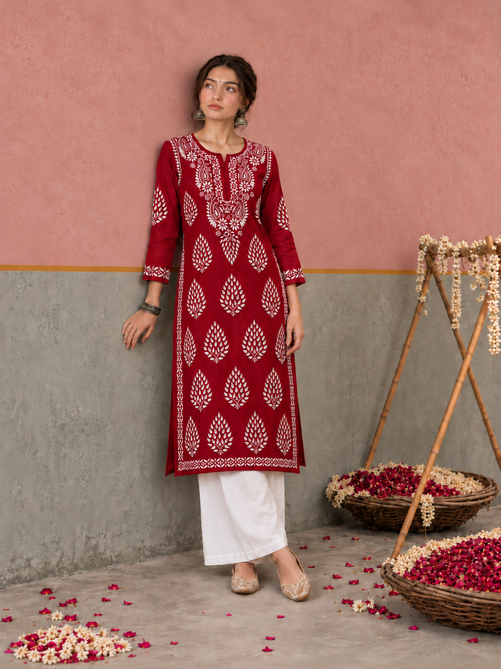 Nazm Chikankari Rayon Straight Kurta