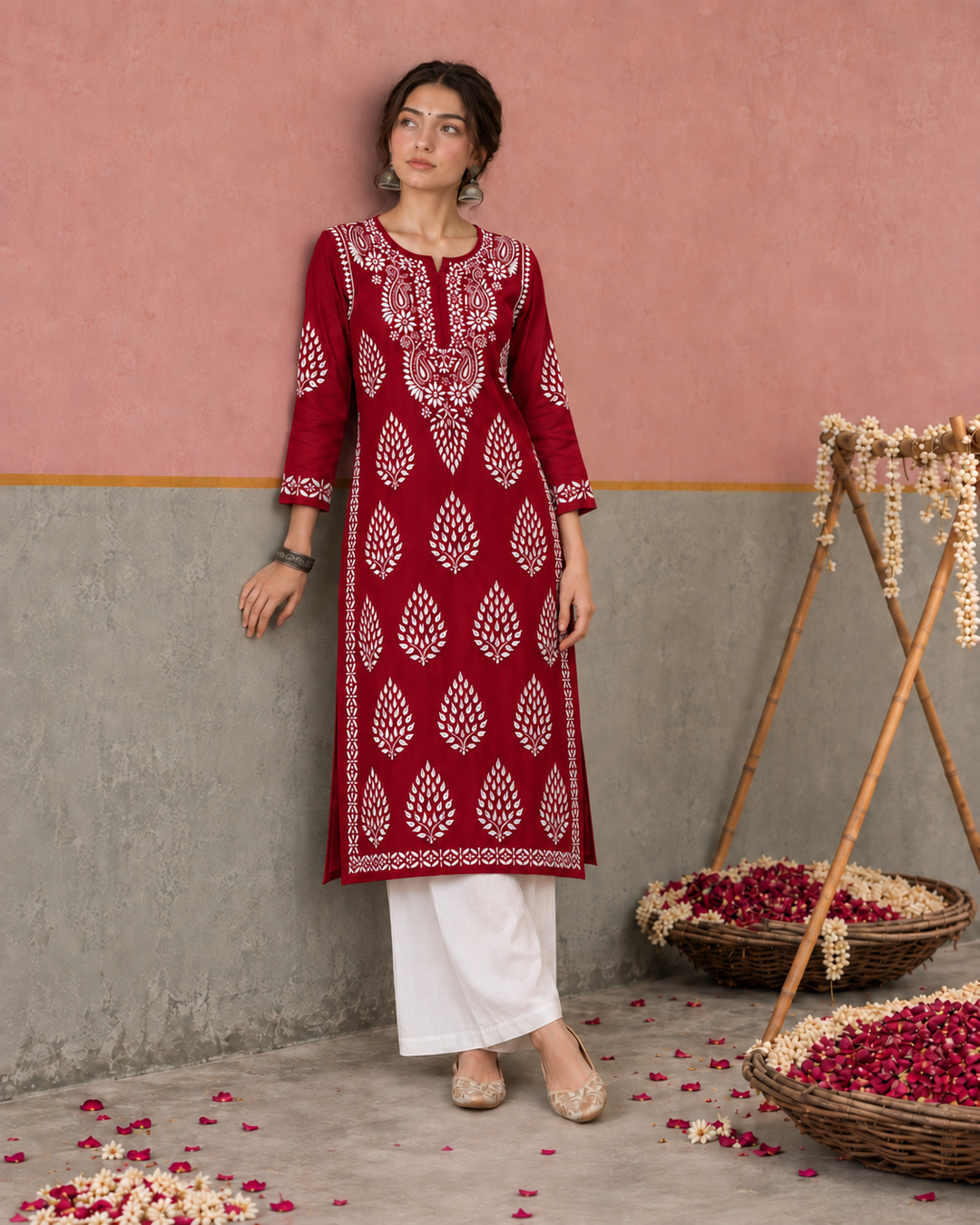 Nazm Chikankari Rayon Straight Kurta