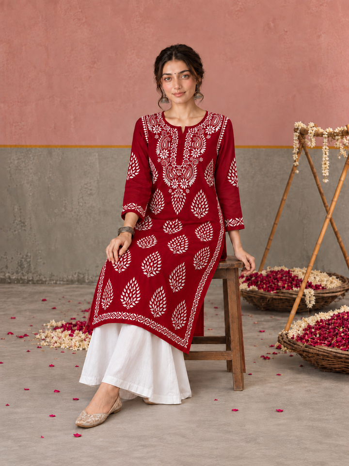 Nazm Chikankari Rayon Straight Kurta