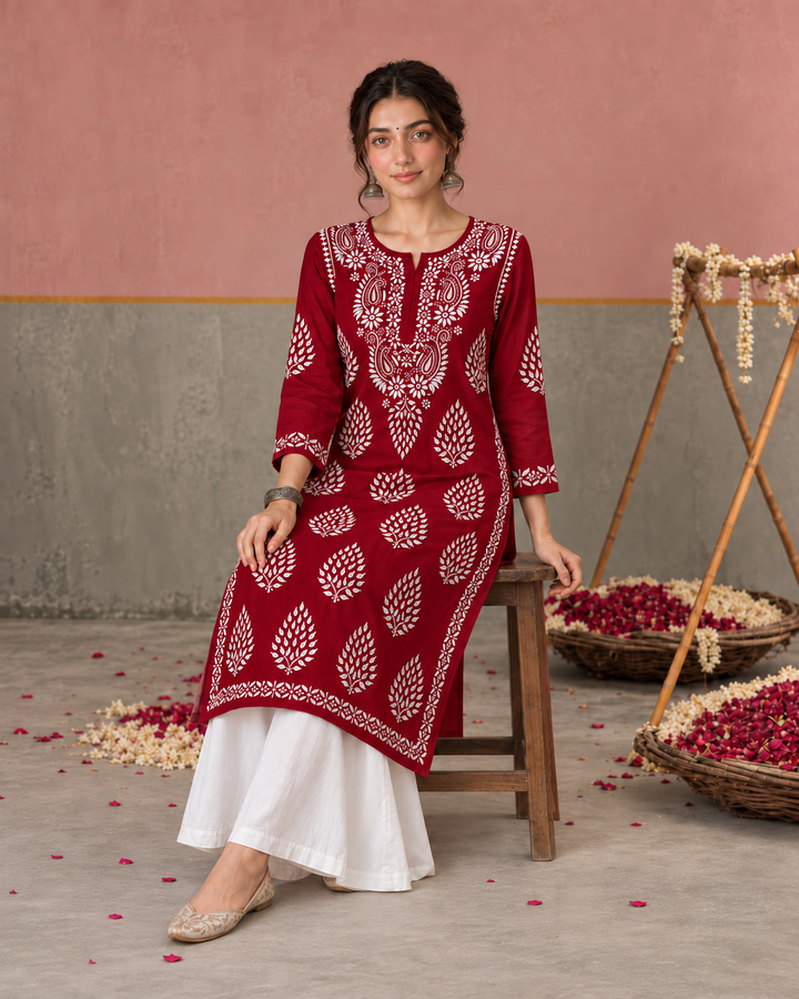 Nazm Chikankari Rayon Straight Kurta