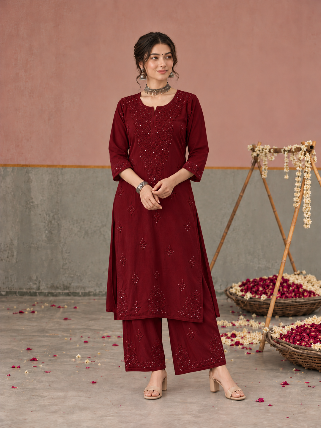 Avika Rayon Chikankari Mukaish Co-ord Set