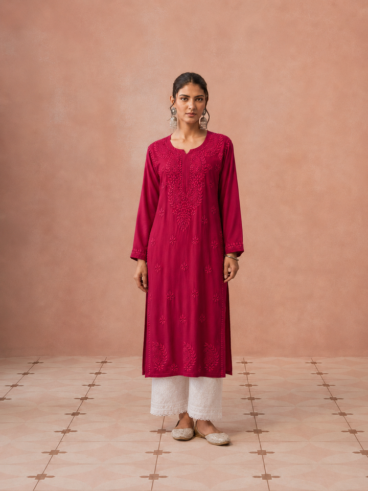 Moksha Rayon Chikankari Straight Kurta