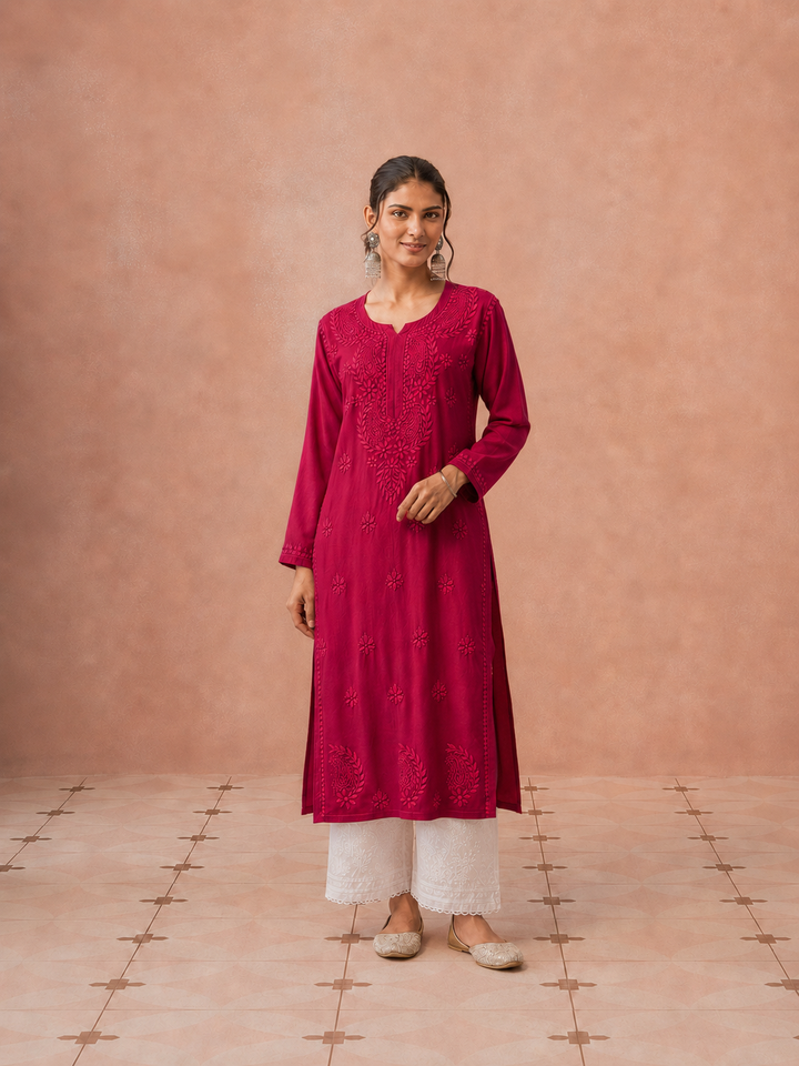 Moksha Rayon Chikankari Straight Kurta