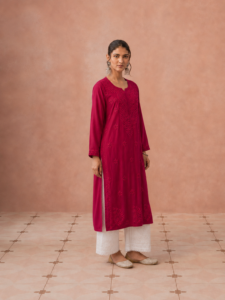 Moksha Rayon Chikankari Straight Kurta