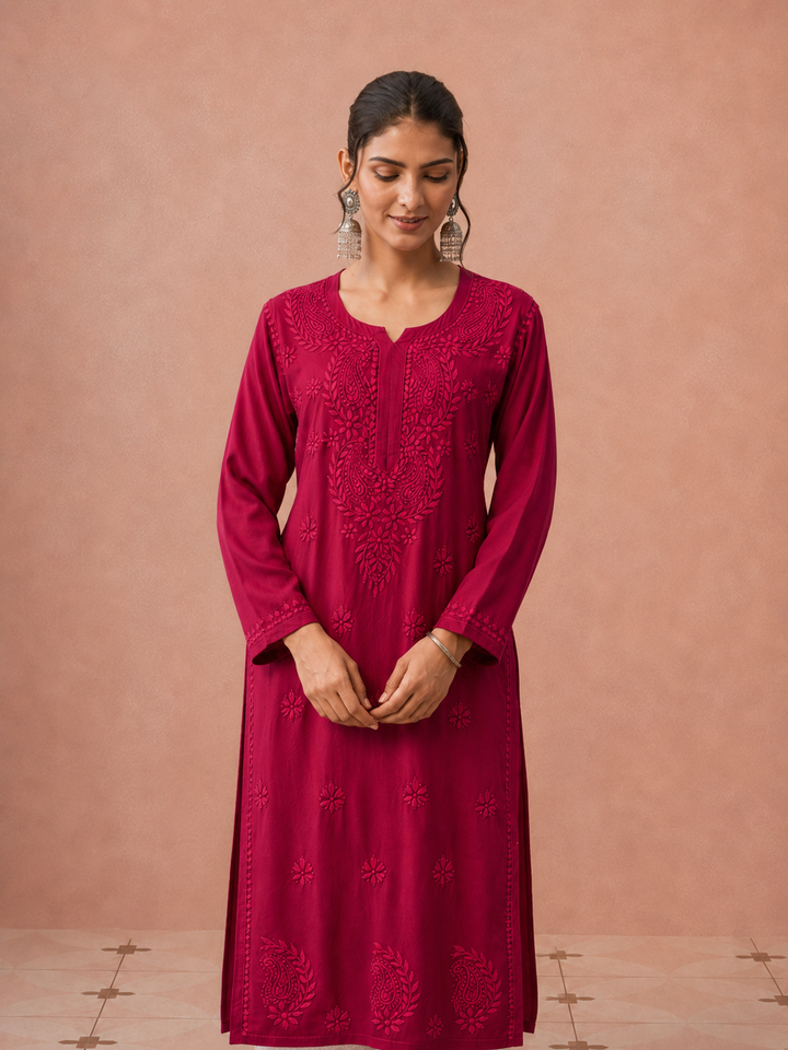 Moksha Rayon Chikankari Straight Kurta