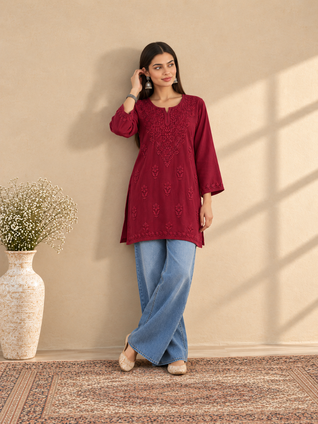 Akira Rayon Short Chikankari Kurti for Women