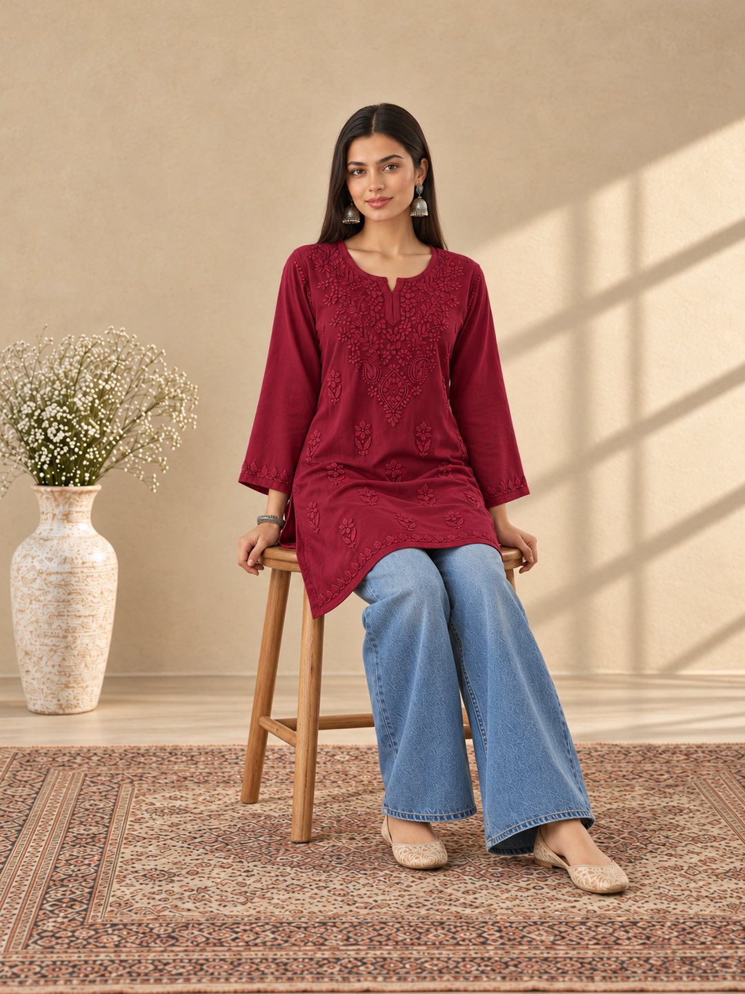 Akira Rayon Short Chikankari Kurti for Women