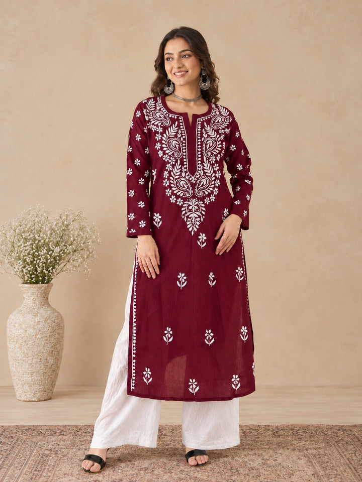 Lata Cotton Chikankari Basic Straight Kurta