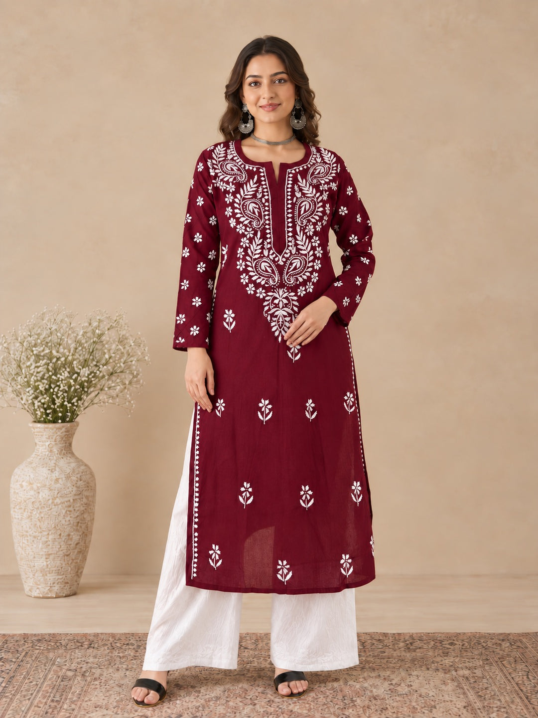 Lata Cotton Chikankari Basic Straight Kurta