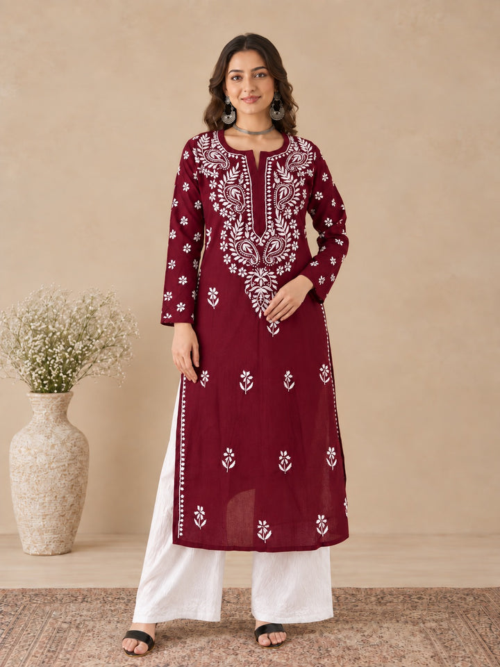 Lata Cotton Chikankari Basic Straight Kurta