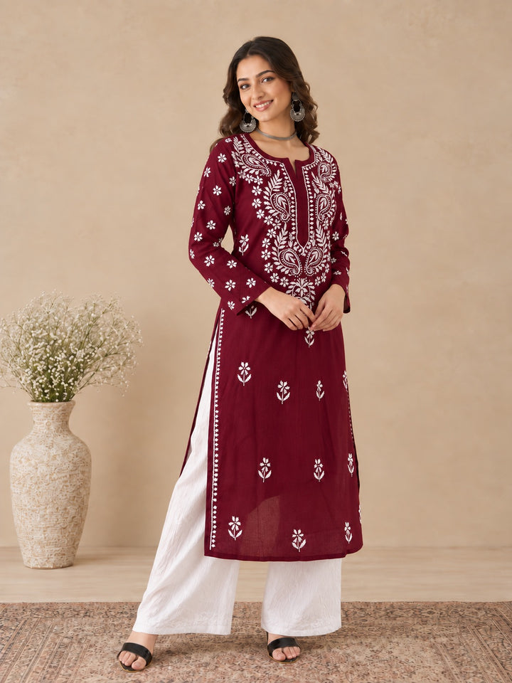 Lata Cotton Chikankari Basic Straight Kurta