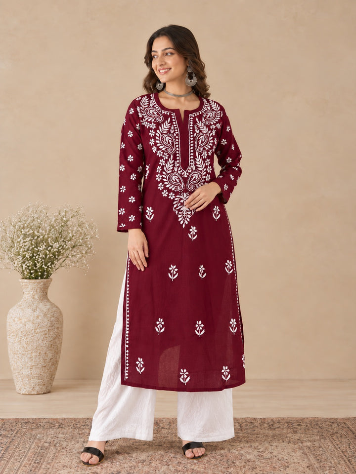 Lata Cotton Chikankari Basic Straight Kurta