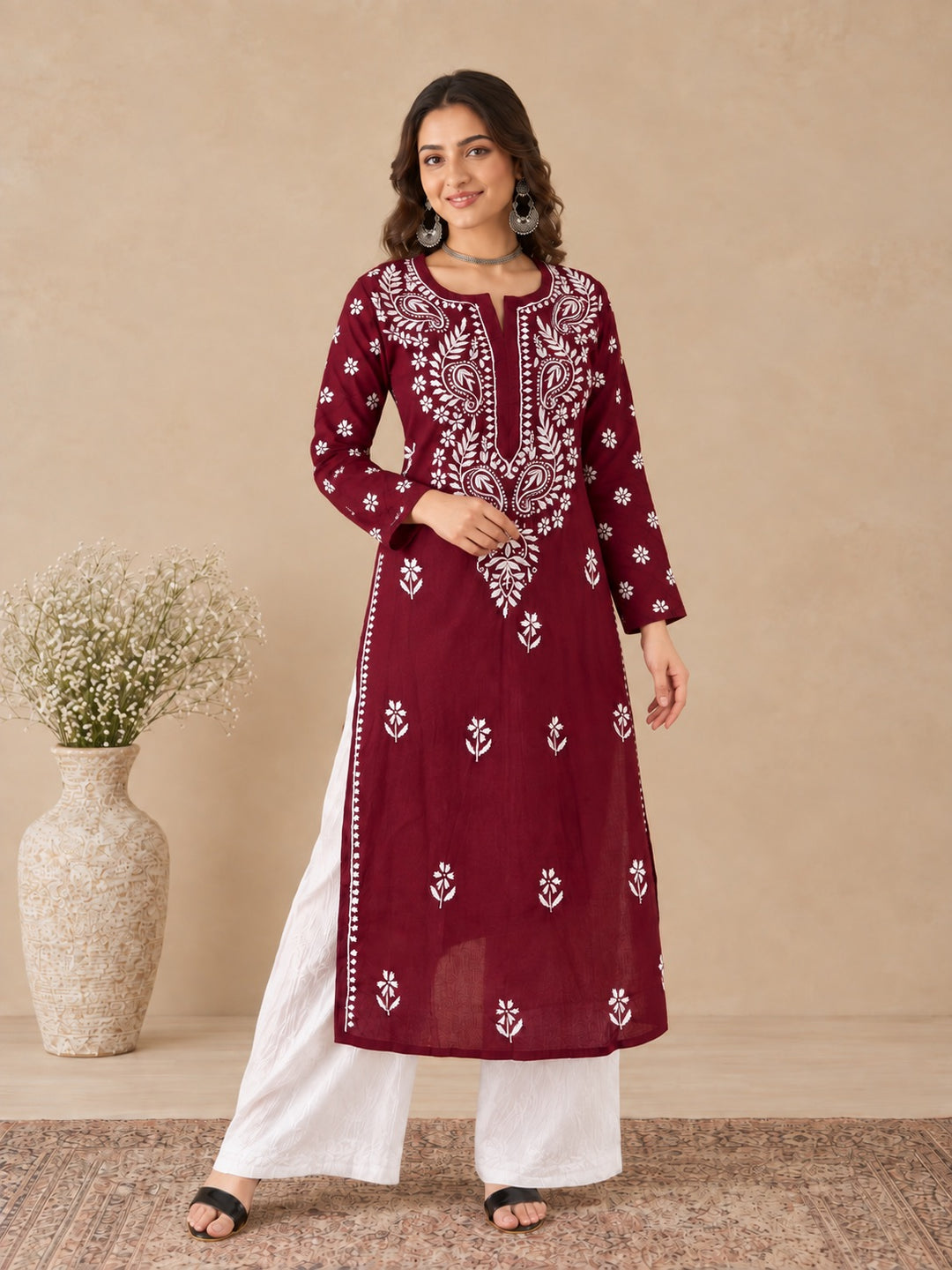 Lata Cotton Chikankari Basic Straight Kurta