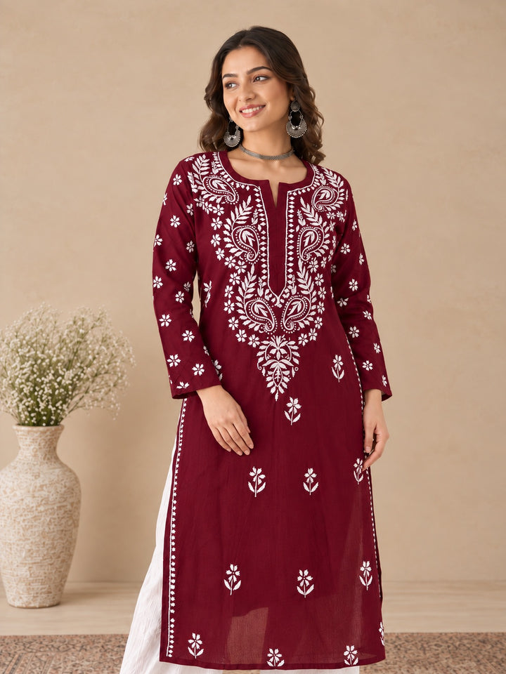 Lata Cotton Chikankari Basic Straight Kurta