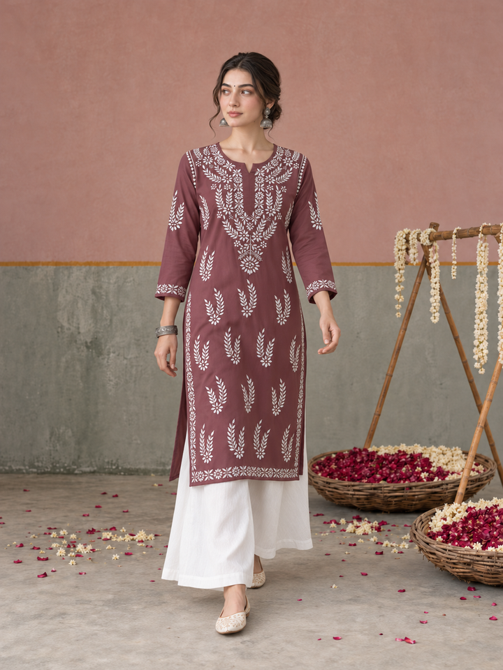 Vamika Chikankari Rayon Straight Kurta