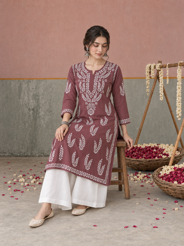 Vamika Chikankari Rayon Straight Kurta