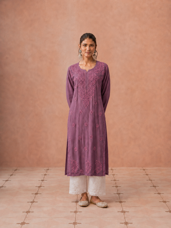 Moksha Rayon Chikankari Straight Kurta