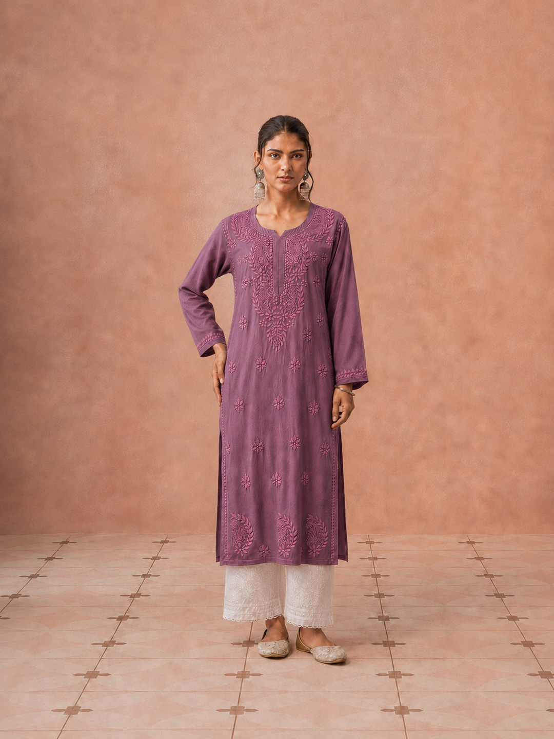 Moksha Rayon Chikankari Straight Kurta