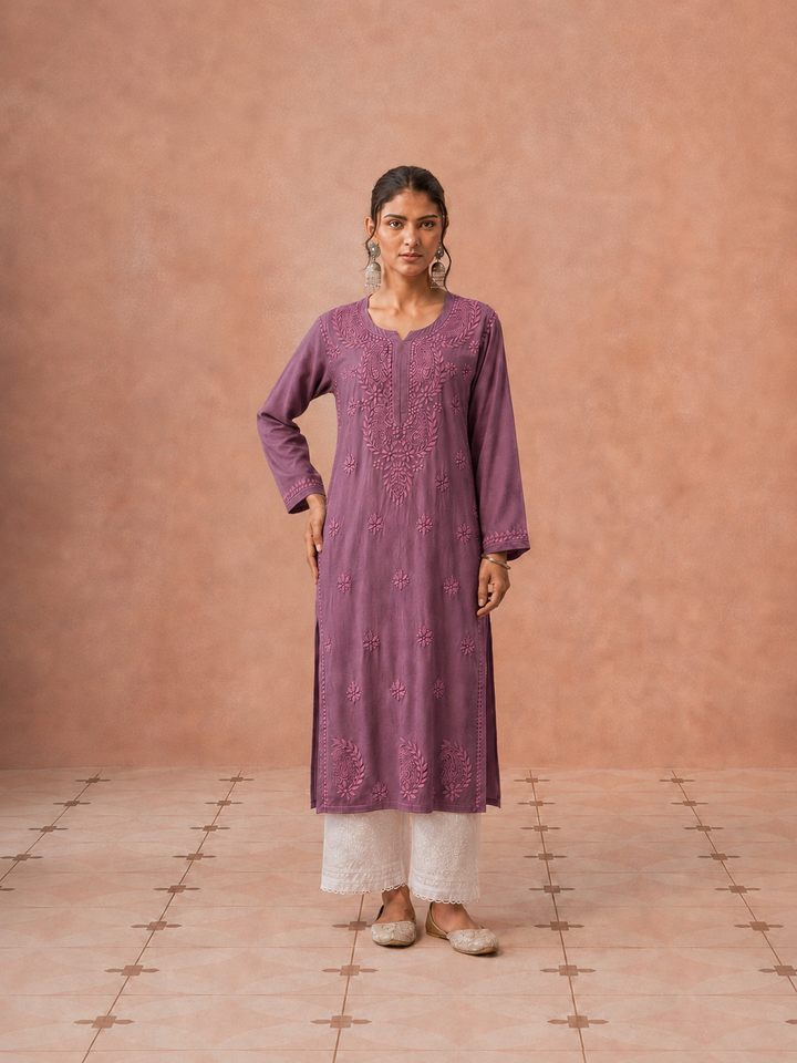 Moksha Rayon Chikankari Straight Kurta