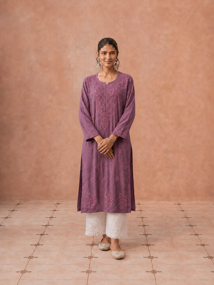 Moksha Rayon Chikankari Straight Kurta
