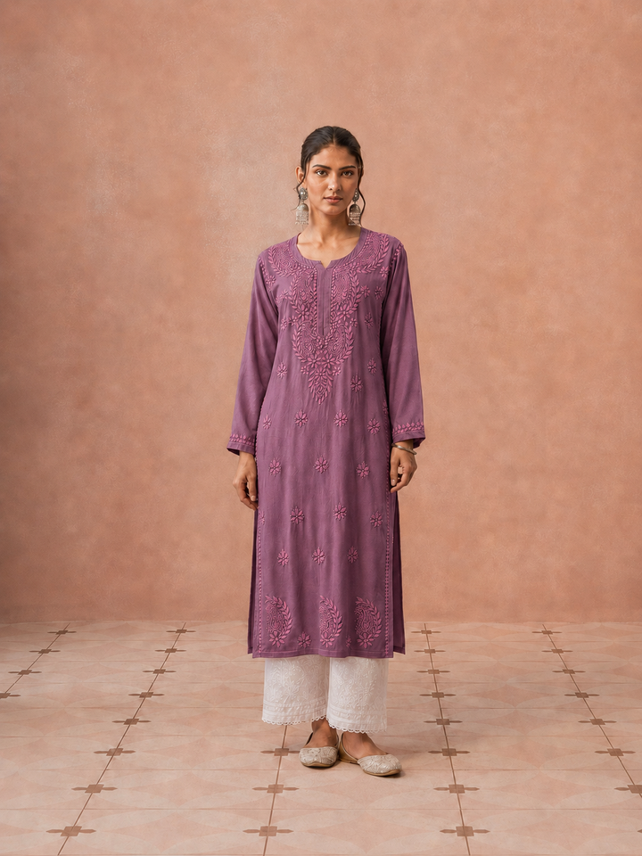 Moksha Rayon Chikankari Straight Kurta