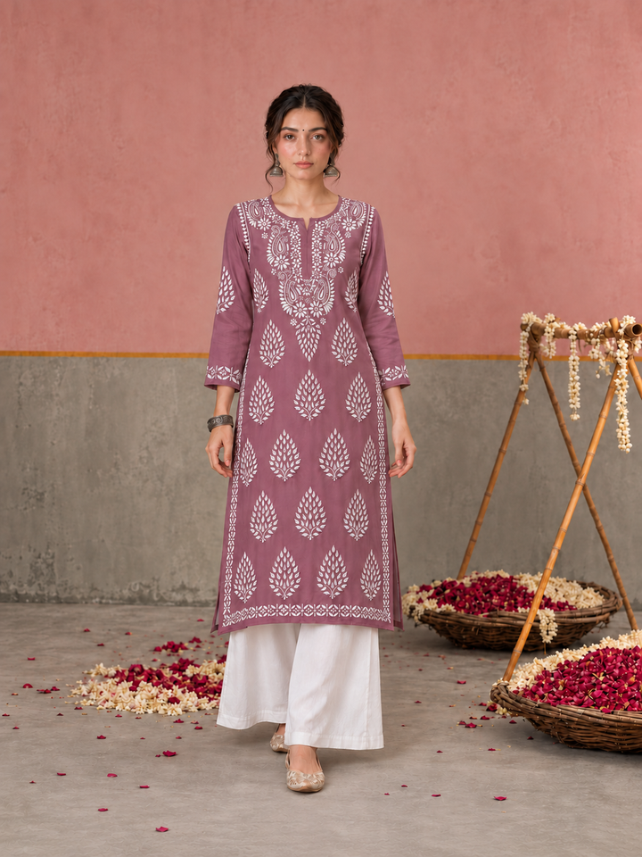 Nazm Chikankari Rayon Straight Kurta