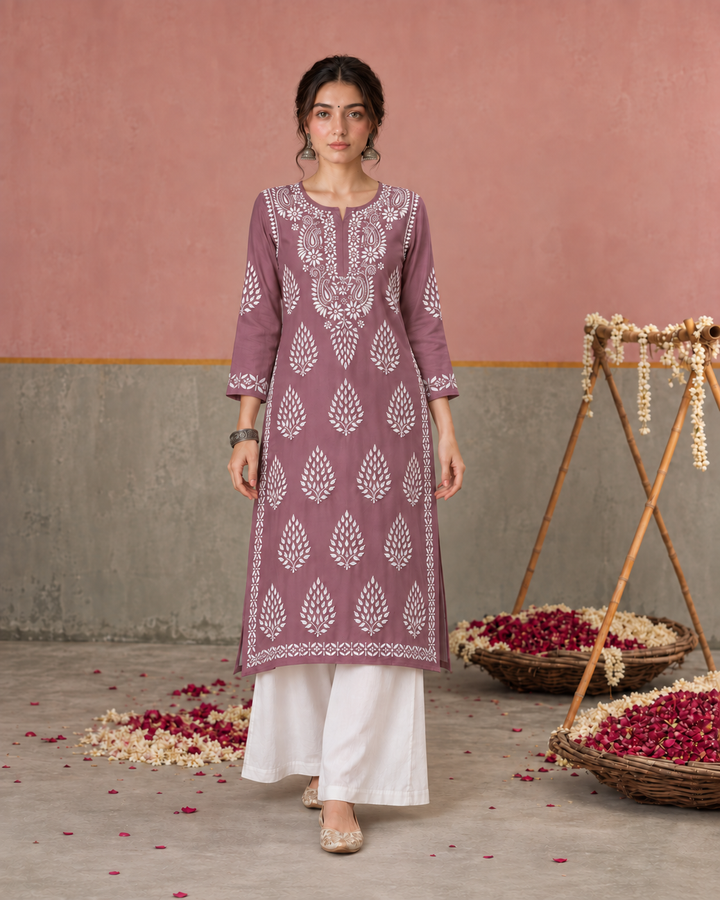 Nazm Chikankari Rayon Straight Kurta