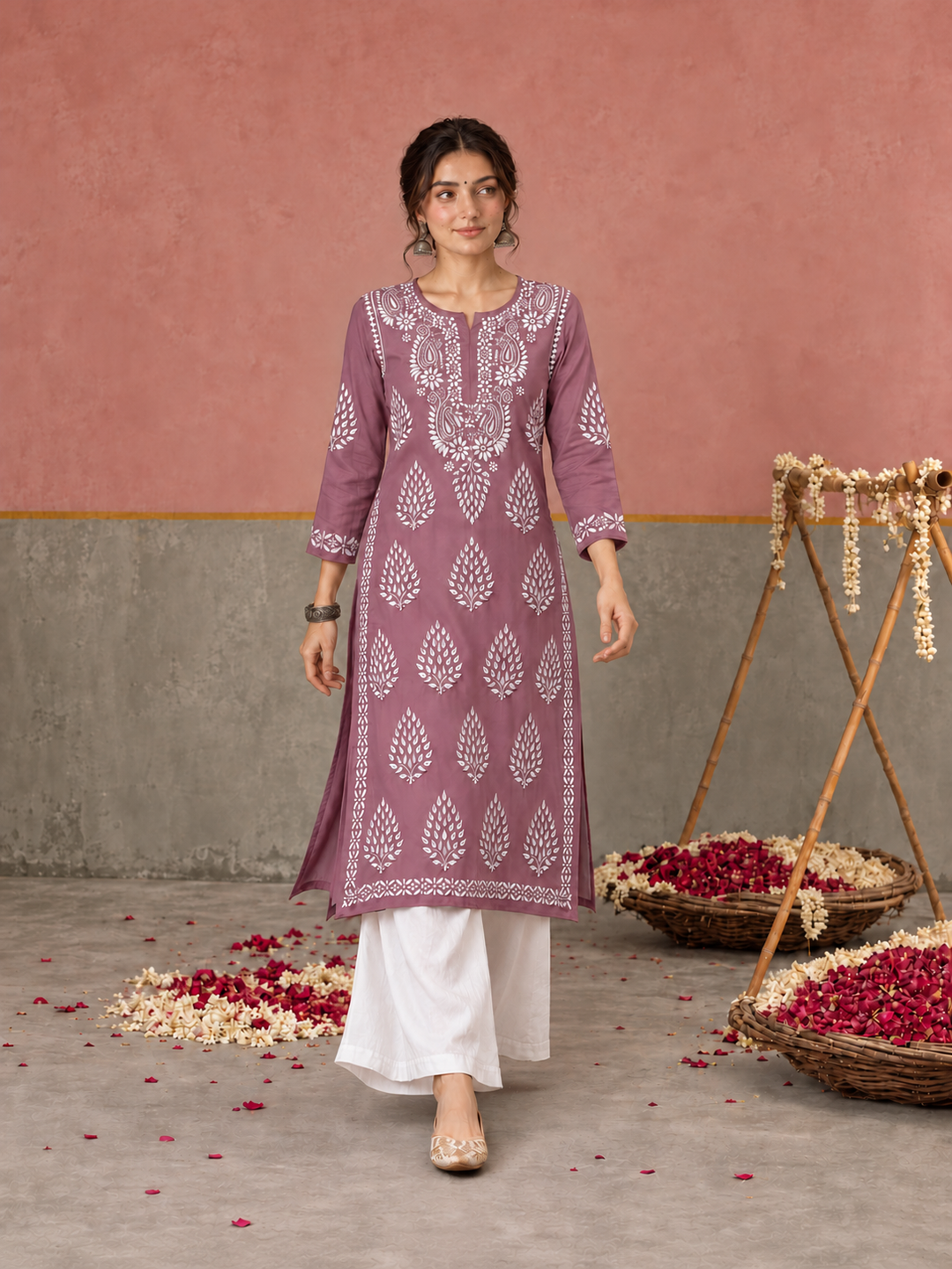 Nazm Chikankari Rayon Straight Kurta