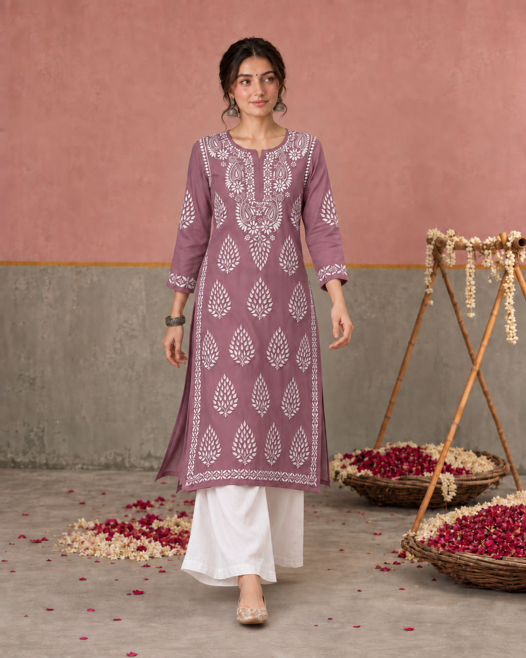 Nazm Chikankari Rayon Straight Kurta