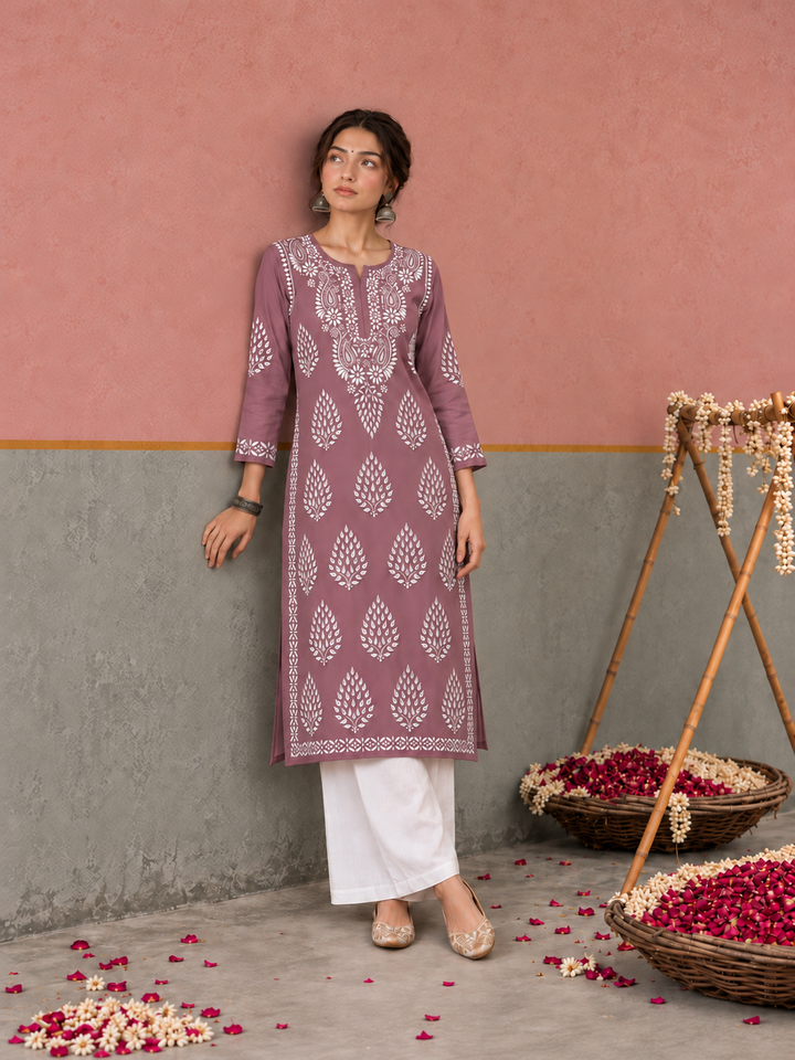 Nazm Chikankari Rayon Straight Kurta