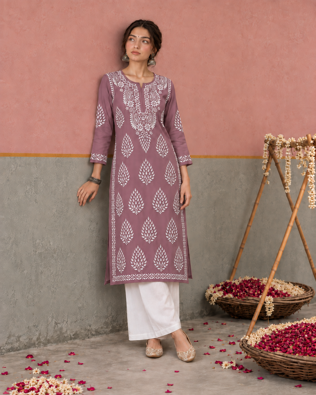 Nazm Chikankari Rayon Straight Kurta