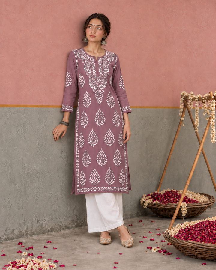 Nazm Chikankari Rayon Straight Kurta