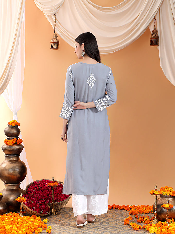 Maya Chikankari Rayon V-neck Straight Kurta