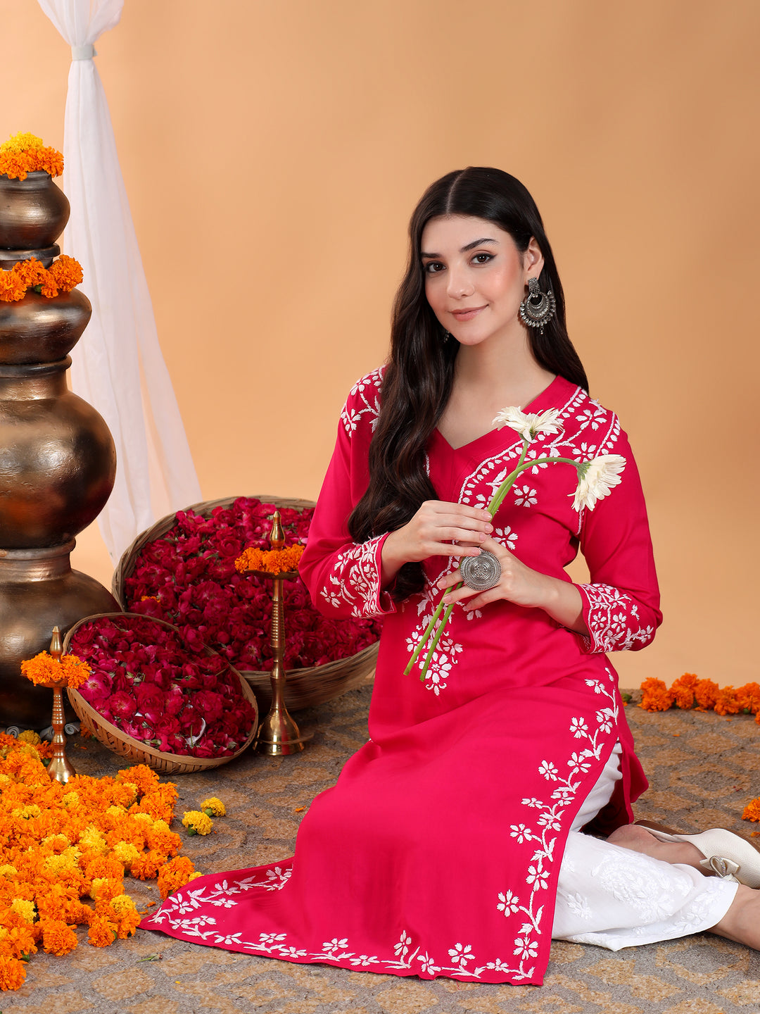 Maya Chikankari Rayon V-neck Straight Kurta