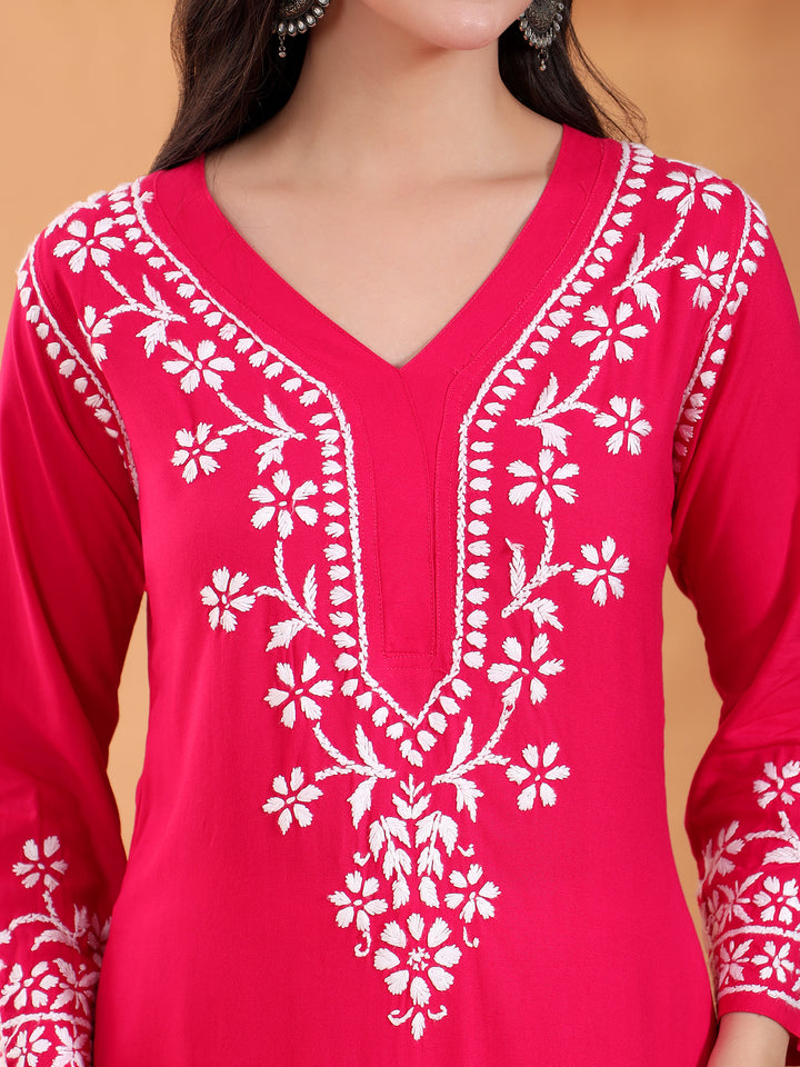 Maya Chikankari Rayon V-neck Straight Kurta
